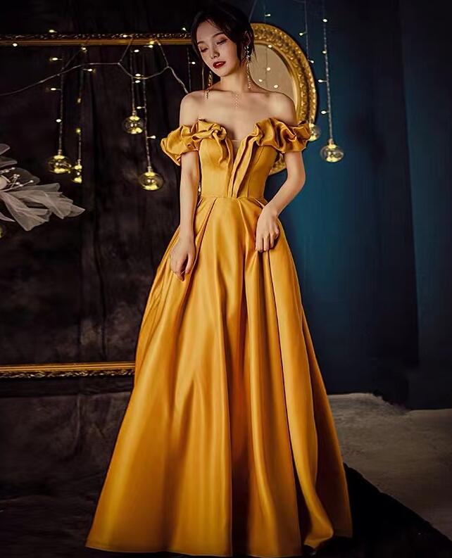 Off The Shoulder Yellow Satin Prom Dresses on Luulla