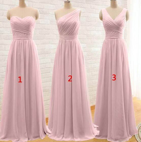 A Line Pink Chiffon Bridesmaid Dresses