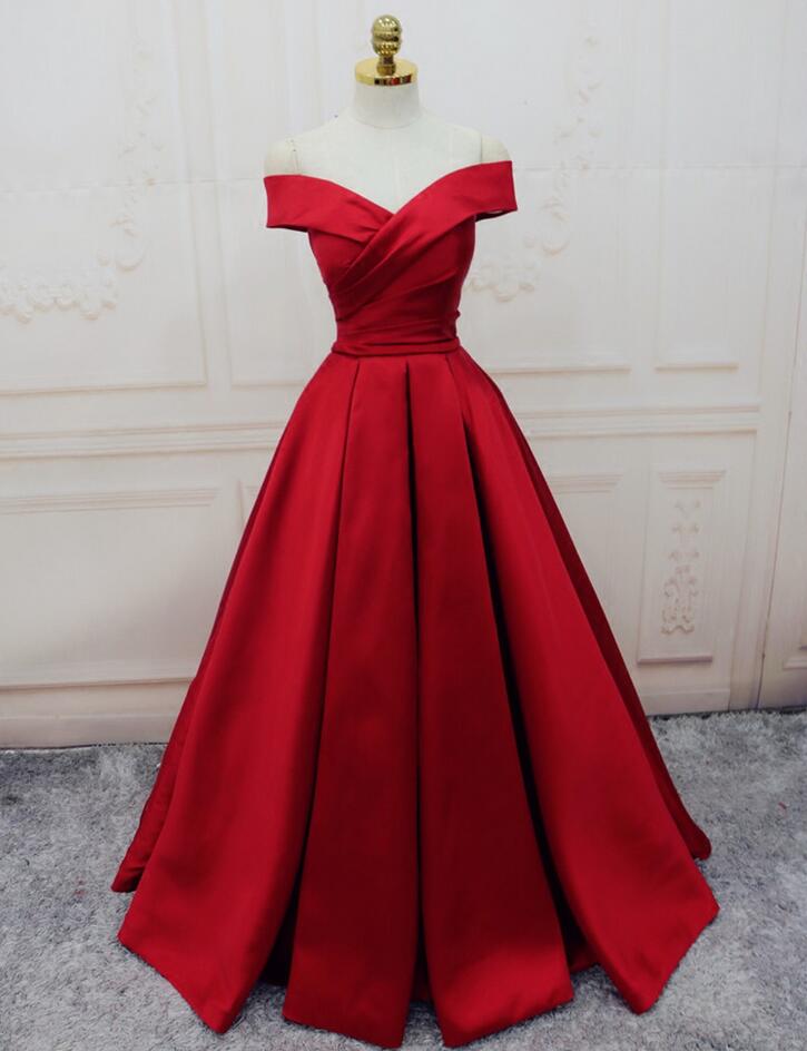 Off-the-shoulder Red Floor Length Ball Gown Prom Dress