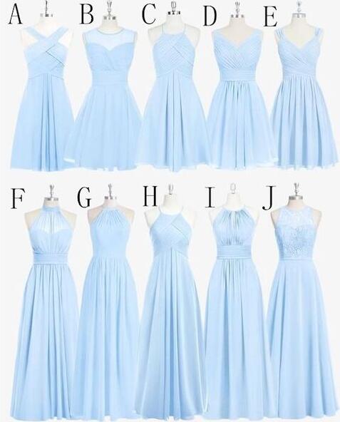 A Line Blue Chiffon Bridesmaid Dresses