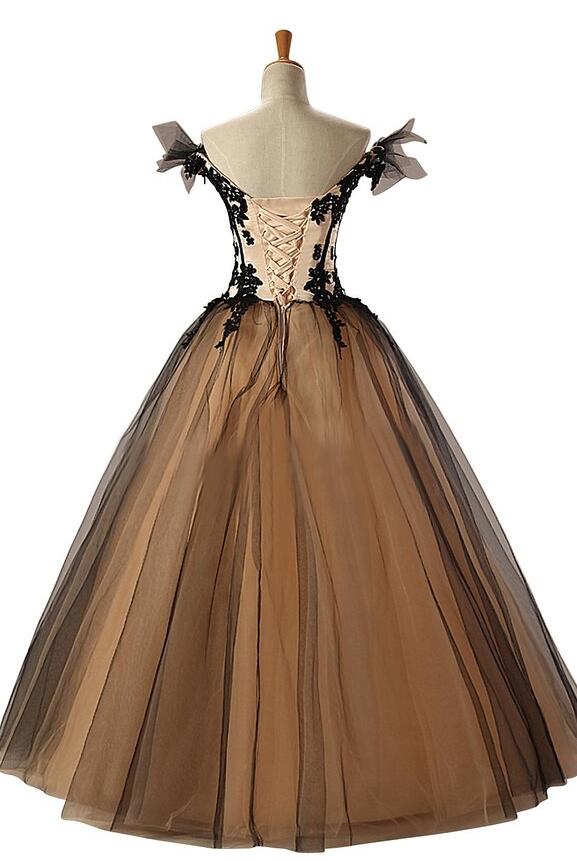 LP2888 Off the Shoulder Ball Gown Prom Dress with lace Long Sleeves Satin Formal Dresses 2018