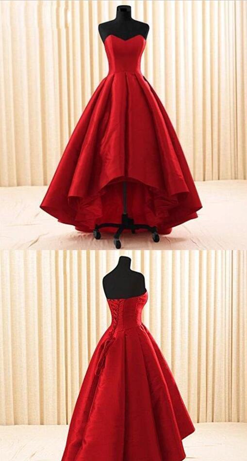 A-line Straight High-low Satin Long Prom Dresses.DB10148
