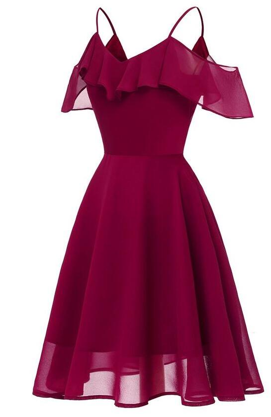 Spaghetti Strap Burgundy Off-the-shoulder Homecoming Dress