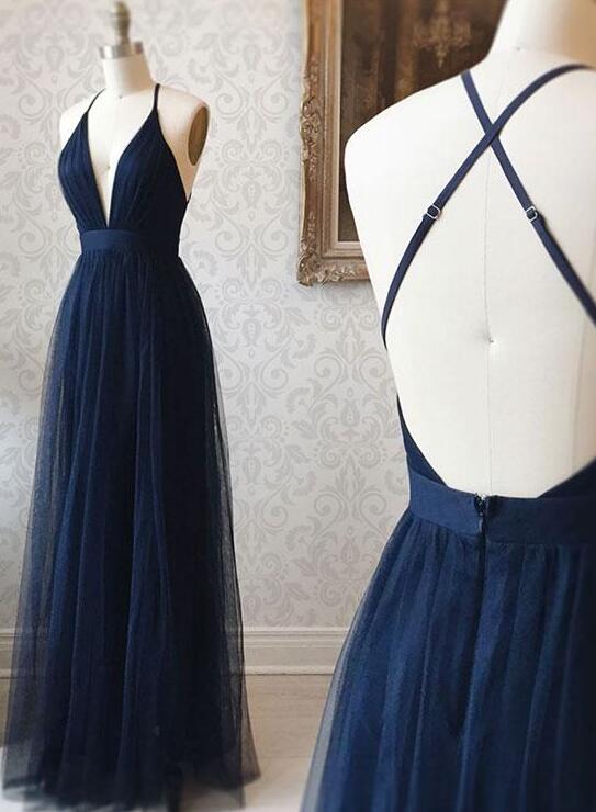 V-Neck Evening Dress in Blue