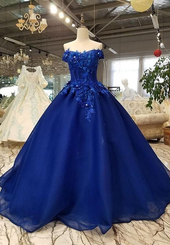 Off the Shoulder Sweetheart Prom Dress Royal Blue
