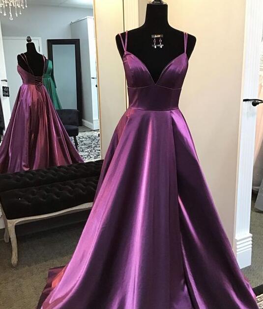 Simple Plum Long Prom Dress With Straps