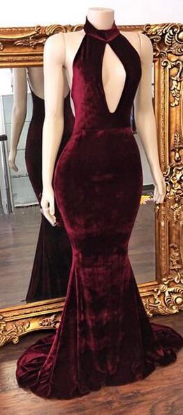 Luxury Wine Red Crystal Mermaid Ruched Long Sleeve Evening Dress LA73768