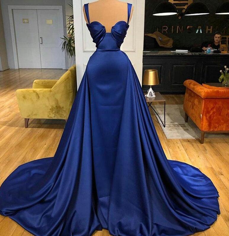 Mermaid Royal Blue Plus Size Satin Prom Dress with Beadings LBQ0194