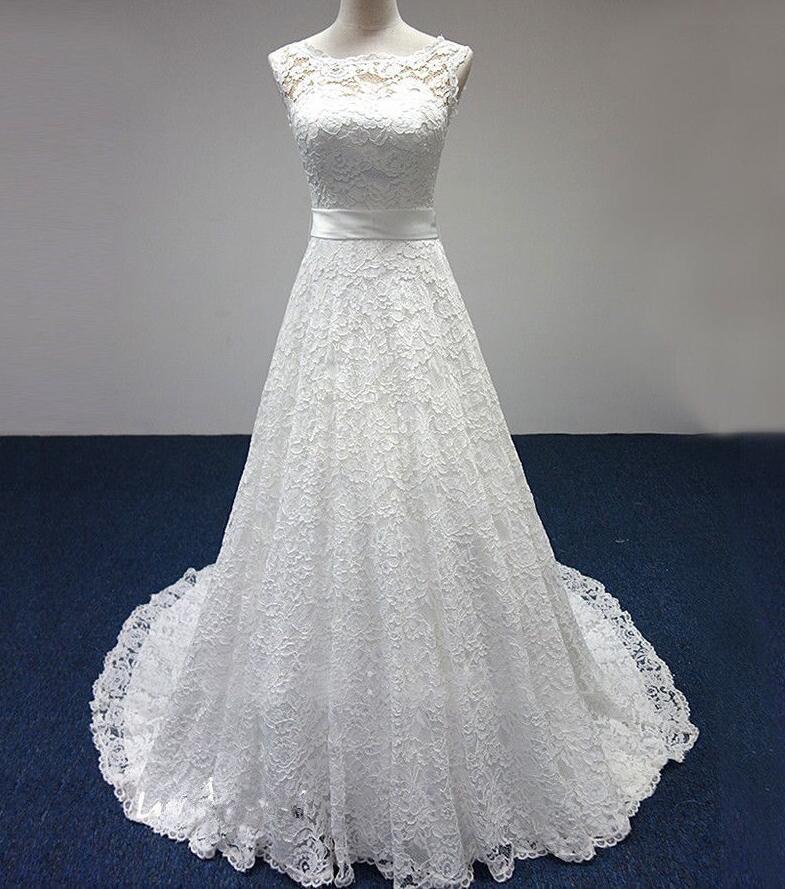 Mermaid V Neck Ivory Lace Wedding Dress with Slit LBQW0114