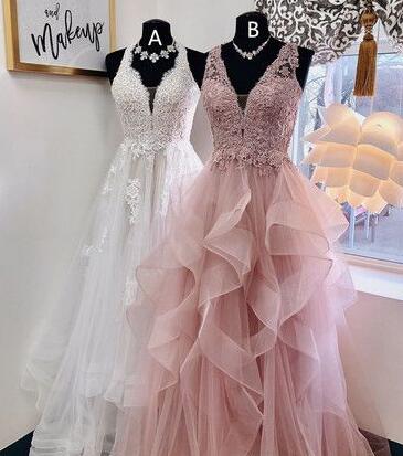 Charming Princess A-line White/Pink Long Tulle Prom Dress