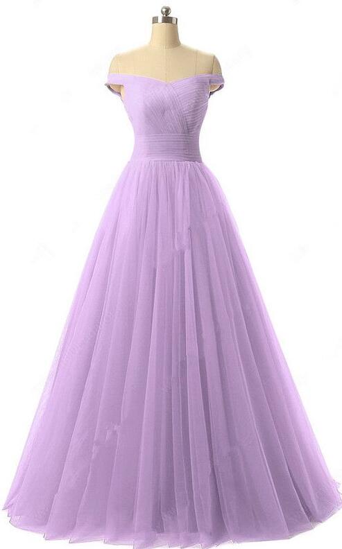Off The Shoulder Tulle Ruffles Lavender Prom Dress