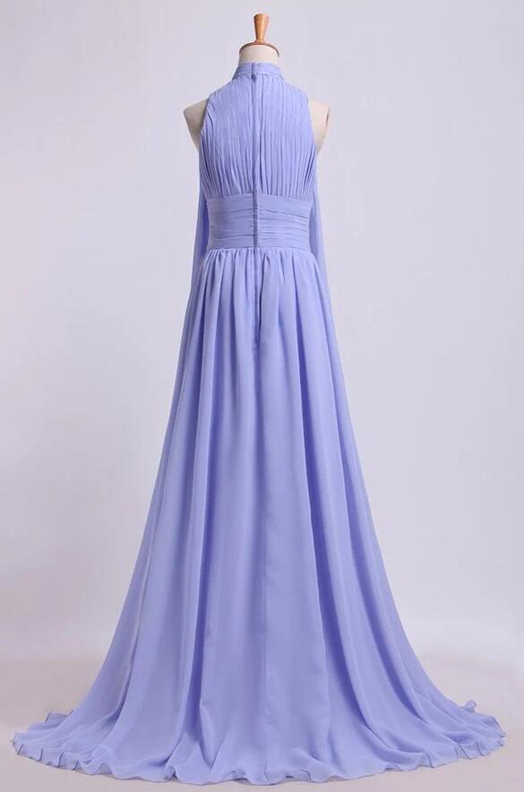 Bow High Neck Pleated Long Sleeve Chiffon Dress Rust