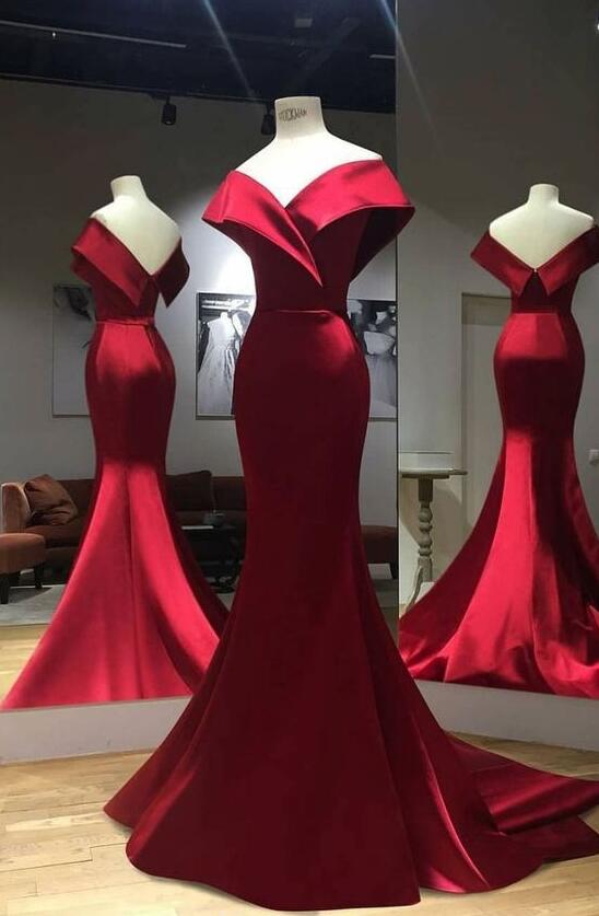 Simple A line Straps Sleeveless Satin Red Prom Dresses Long Prom Dress P490 main image 1
