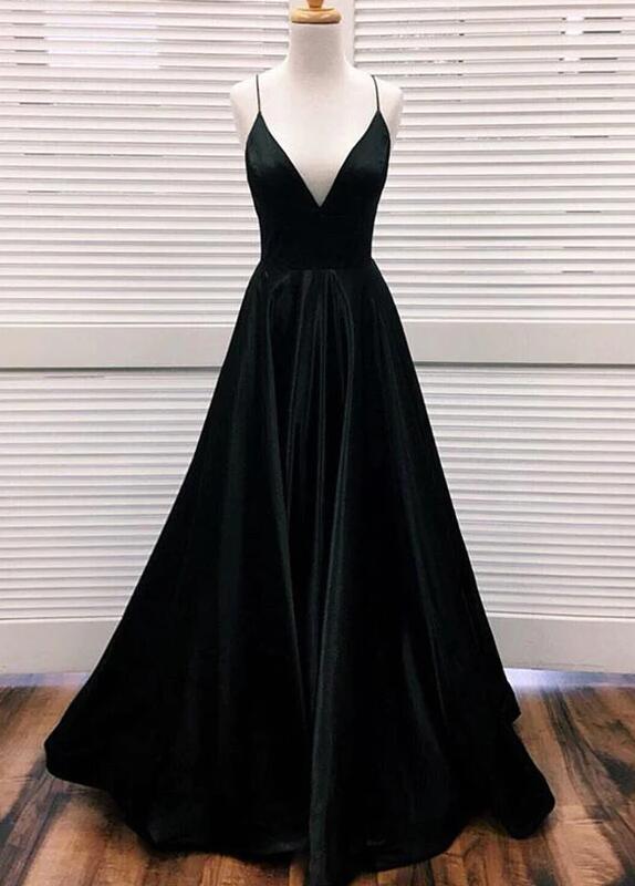 Formal Dresses Regency Spaghetti Straps V-Neck Sheath Stretch Satin Formal Dress With Split