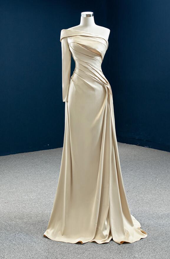 Simple A-line One Shoulder Satin Long Prom Dress