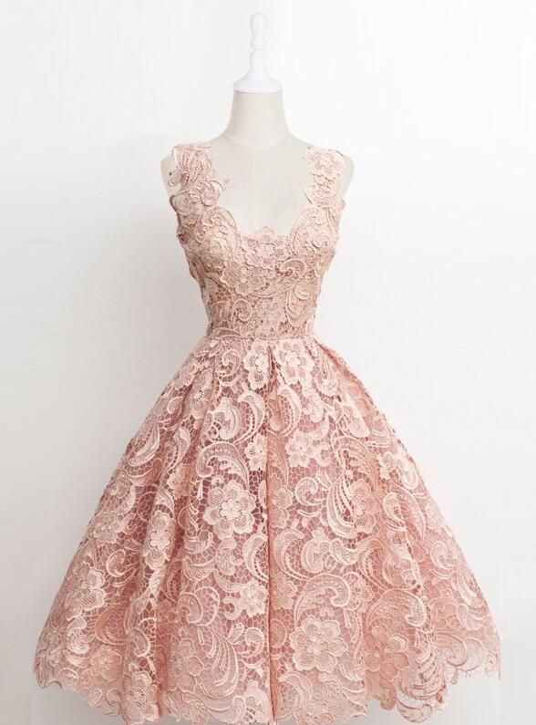 A Line Scalloped Edge Pink Short Homecoming Dress