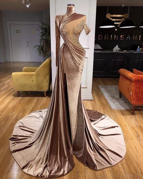 V-neck Pink Side Slit Prom Dresses, Mermaid Prom Dresses, Sexy Long Prom Dresses main image 1
