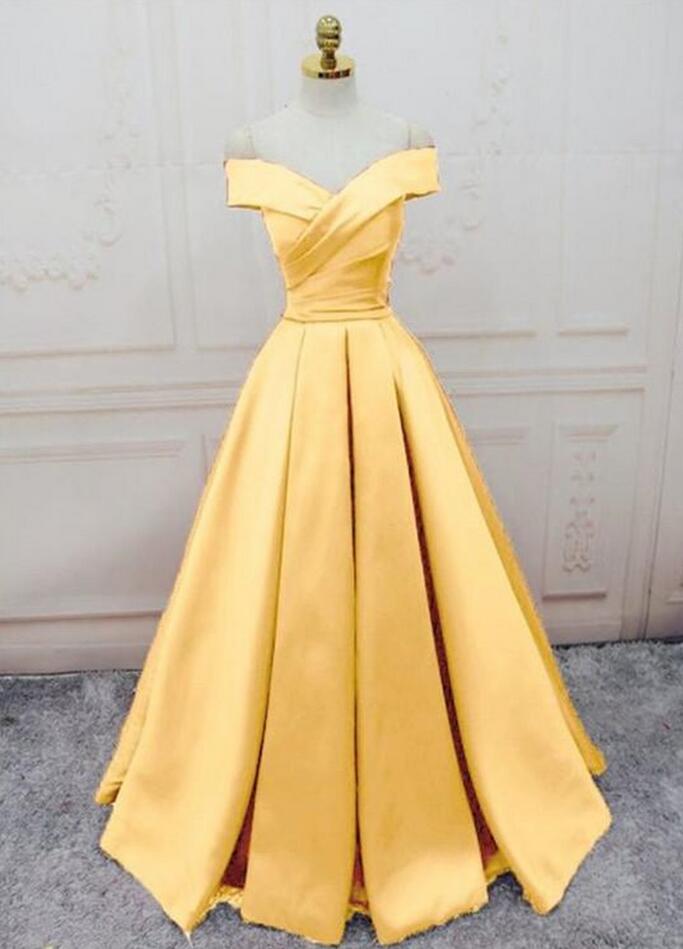 Sexy A line Off The Shoulder Yellow Satin Travel Vacation Dresses Short Birthday Dress