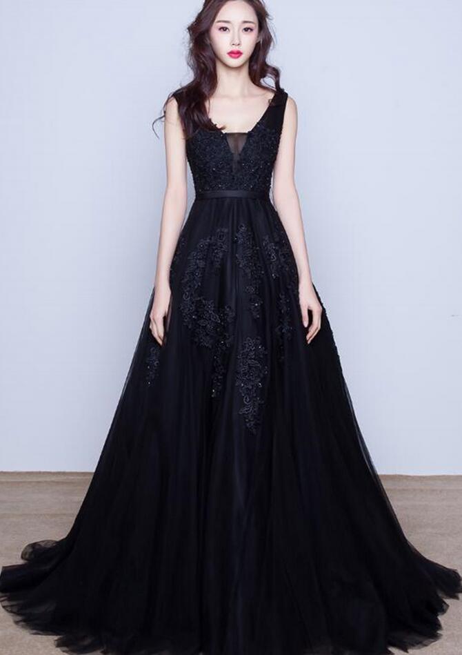 chinese dress ladies Black Tulle Off The Shoulder Mermaid Prom Dresses – alinanova main image 1