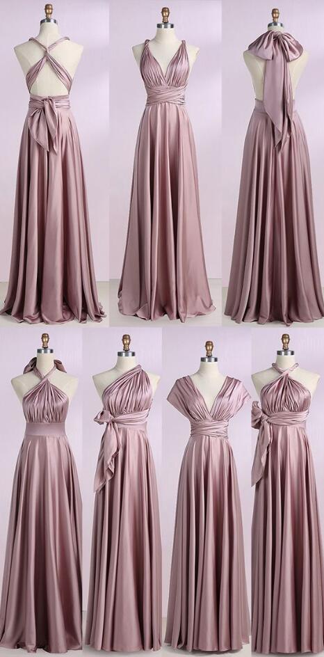 Elegant Convertible Long Rose Pink Bridesmaid Dresses