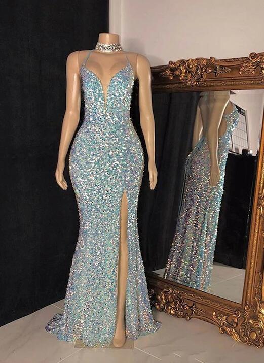 Sparkly Long Mermaid Modest Elegant Glitter Formal Dresses