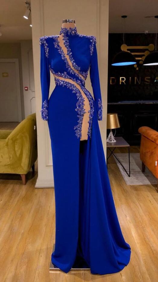 Sexy High Neck Royal Blue Evening Dresses Party Dresses Lace Applique On Luulla 