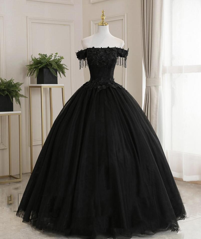 Ball Gown Black Tulle Lace Long Formal Dress on Luulla