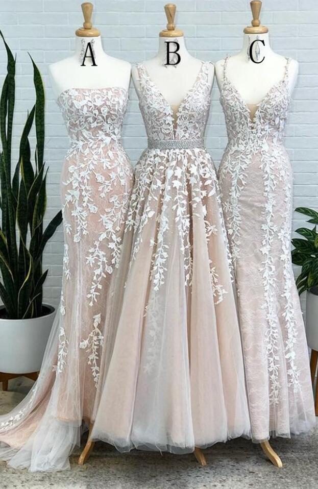 Beautiful A Line Tulle Long Prom Dresses With Lace Appliques