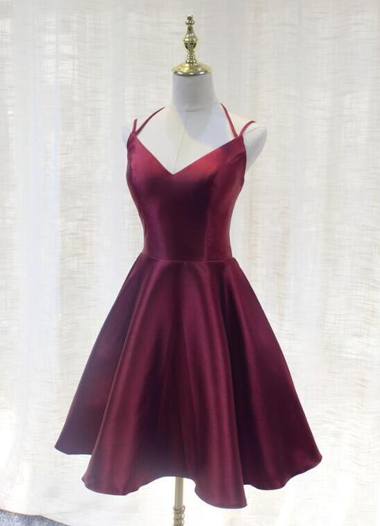 Vintage Burgundy Strapless Sheath Slit Cocktail Dress Short Birthday Party Dress