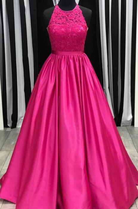 Halter A Line Pink Evening Dress ,winter Formal Dress