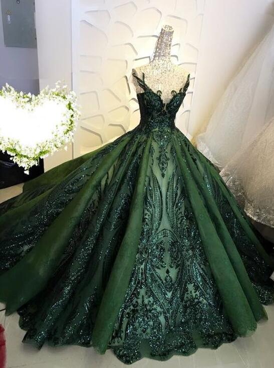 Vintage Dark Green Quinceanera Dresses For Women, Sparkly Prom Dresses