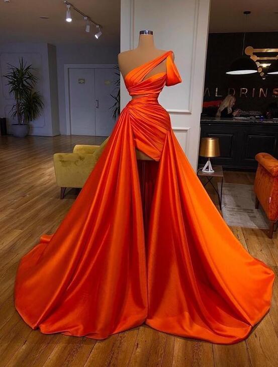 Sexy One Shoulder Orange Prom Dresses