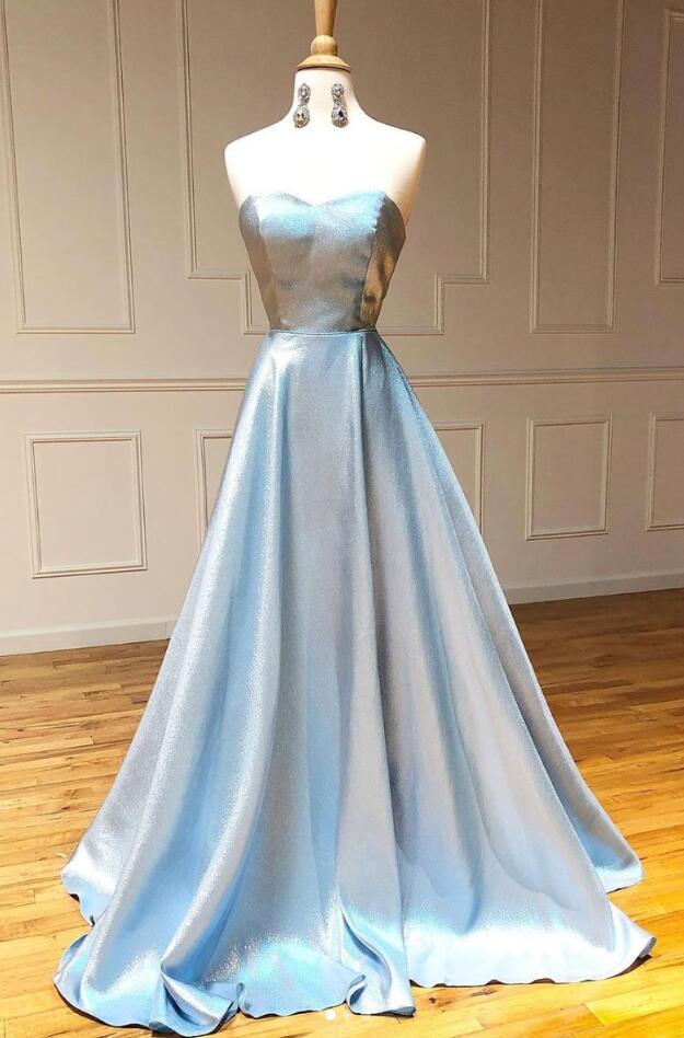 Sweetheart Blue Long Prom Dress Evening Dress