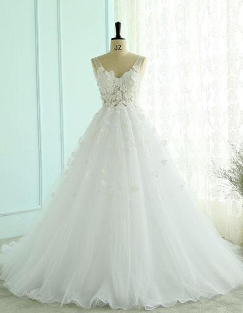 Vintage V Neck Backless Long Wedding Dresses