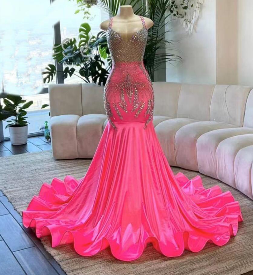 Sexy Pink Crystal Prom Dresses, Evening Dresses