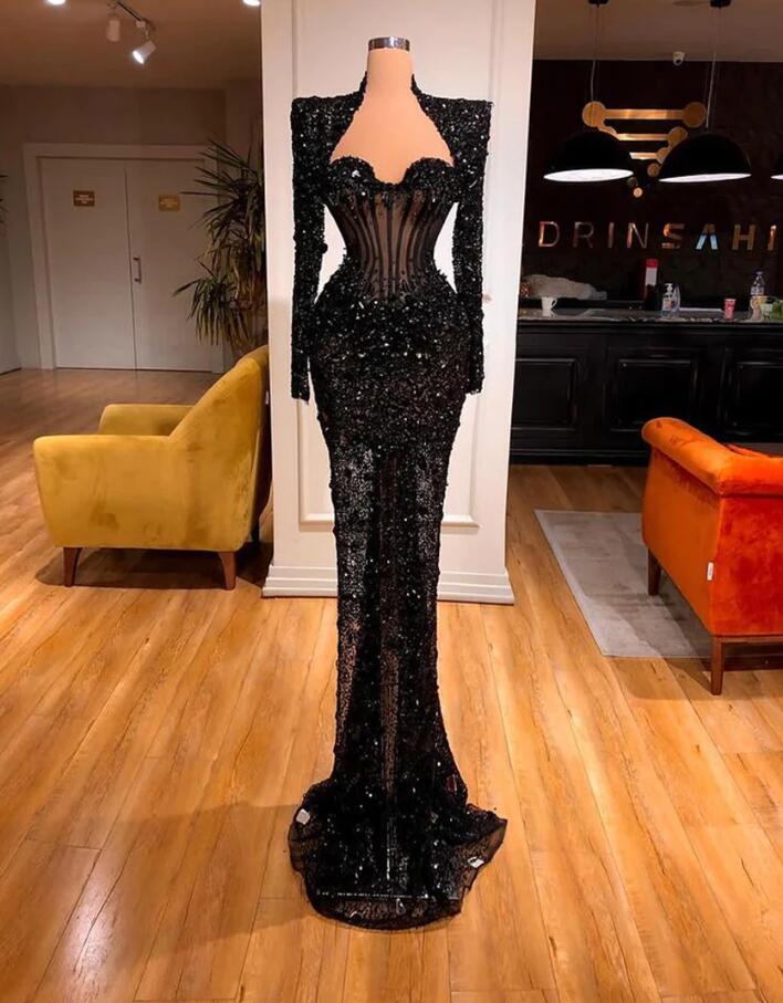 Elegant Black Evening Dresses With Long Sleeves