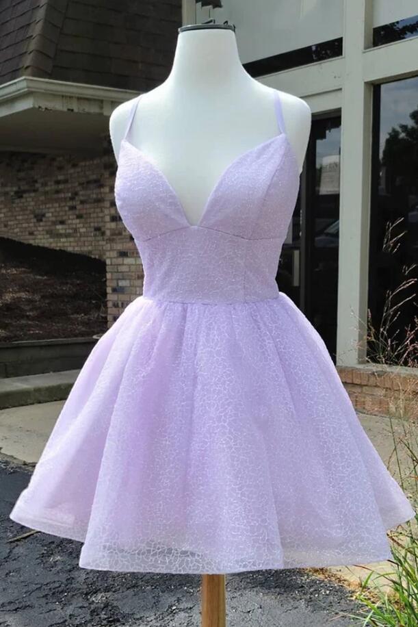 Shiny Lilac Short Prom Dresses, Purple Homecoming Dresseses