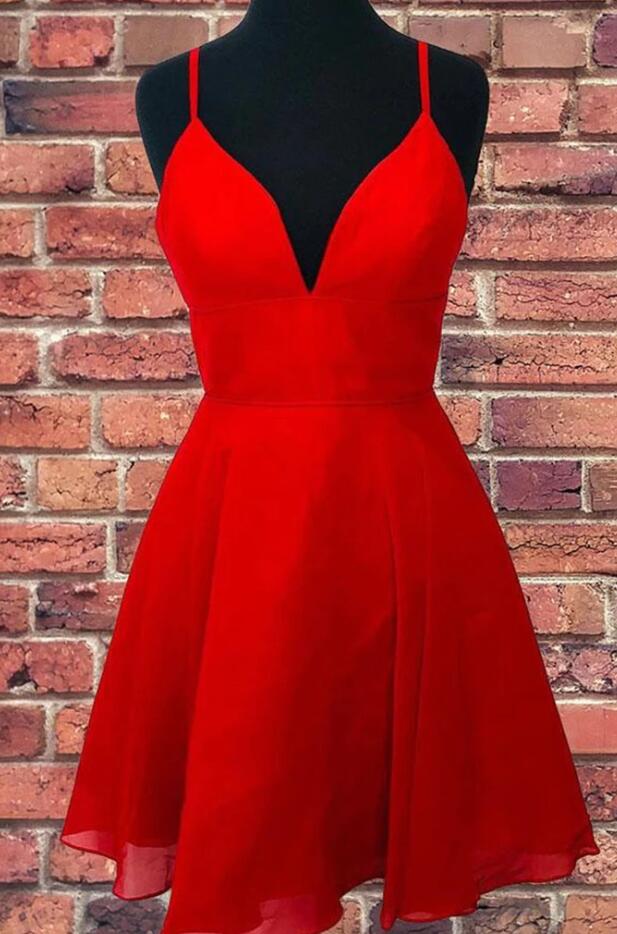 Cute V Neck Red Short Prom Dresses