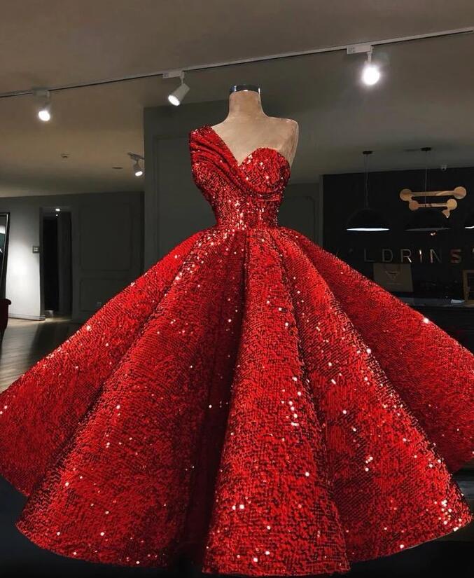 Sexy Ball Gown Sequins Plus Size Red Prom Dresses