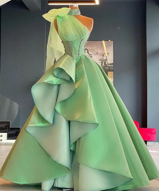 High-Waist A-Line Strapless Long Prom Dress with Ruffle Tiers and Bow