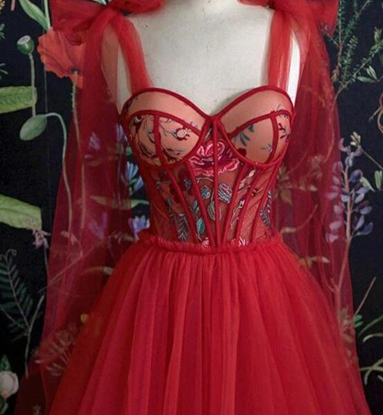 Gorgeous Red Long Tulle Evening Dress