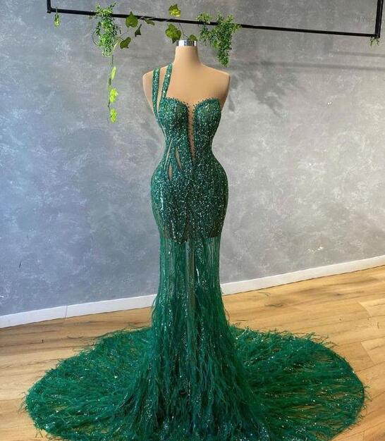 Charming Green Mermaid Sequin Prom Dresses