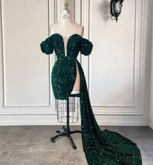 Green Sequins Short Party Dress