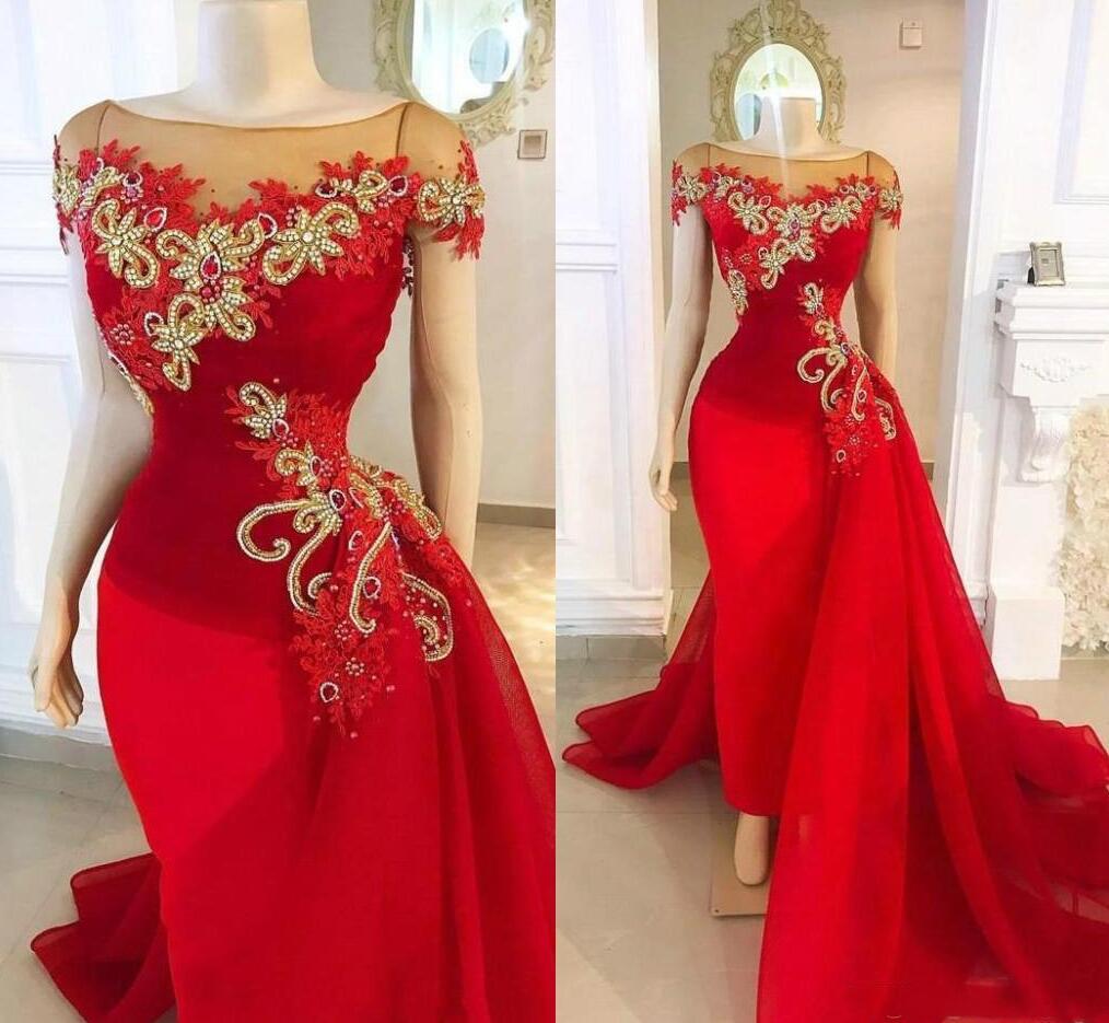 Elegant Cap Sleeve Lace Applique Beaded Luxury Prom Dress