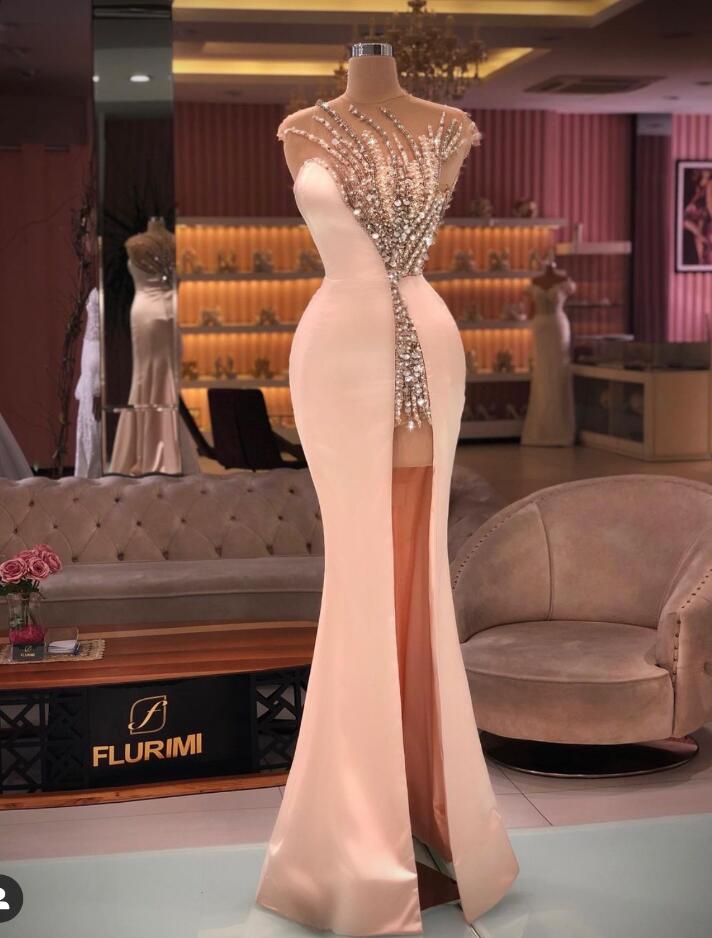 A Line Evening Dresses Long Crystals Beaded Prom Gown