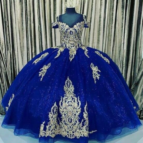 Vintage Blue Ball Gown Prom Dresses