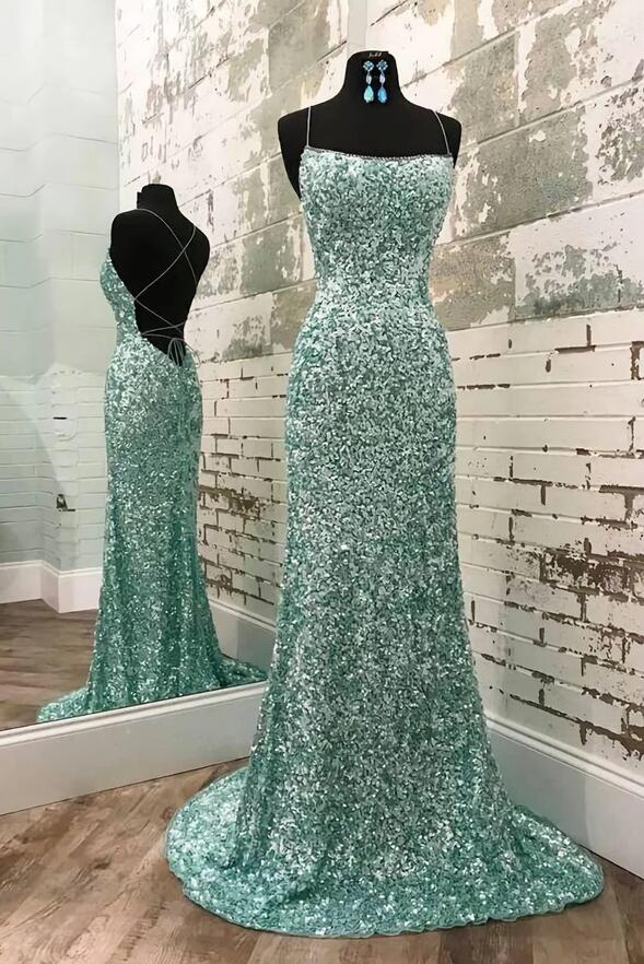 mint green sequin prom dress Glitter Fitted Sleeveless Sequin Mint Green Prom Dress Party Dress US6 / Silver