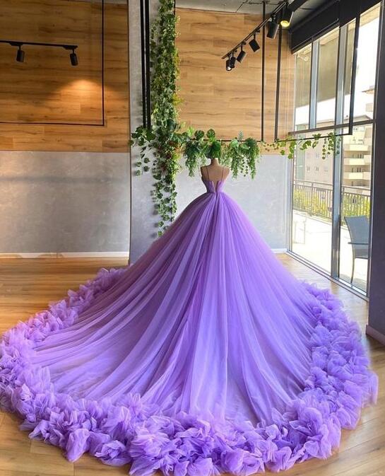 Mermaid Puffy Prom Dress, Purple Tulle Prom Dresses