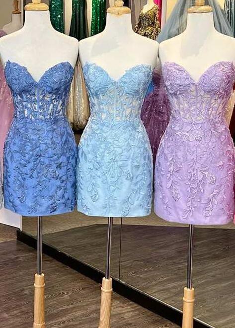 Strapless Lace-up Bodycon Mini Lace Homecoming Dresses on Luulla