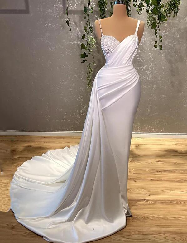 Charming Sleeveless Mermaid Prom Dresses With Pearls